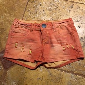 Ripped Orange Denim Shorts